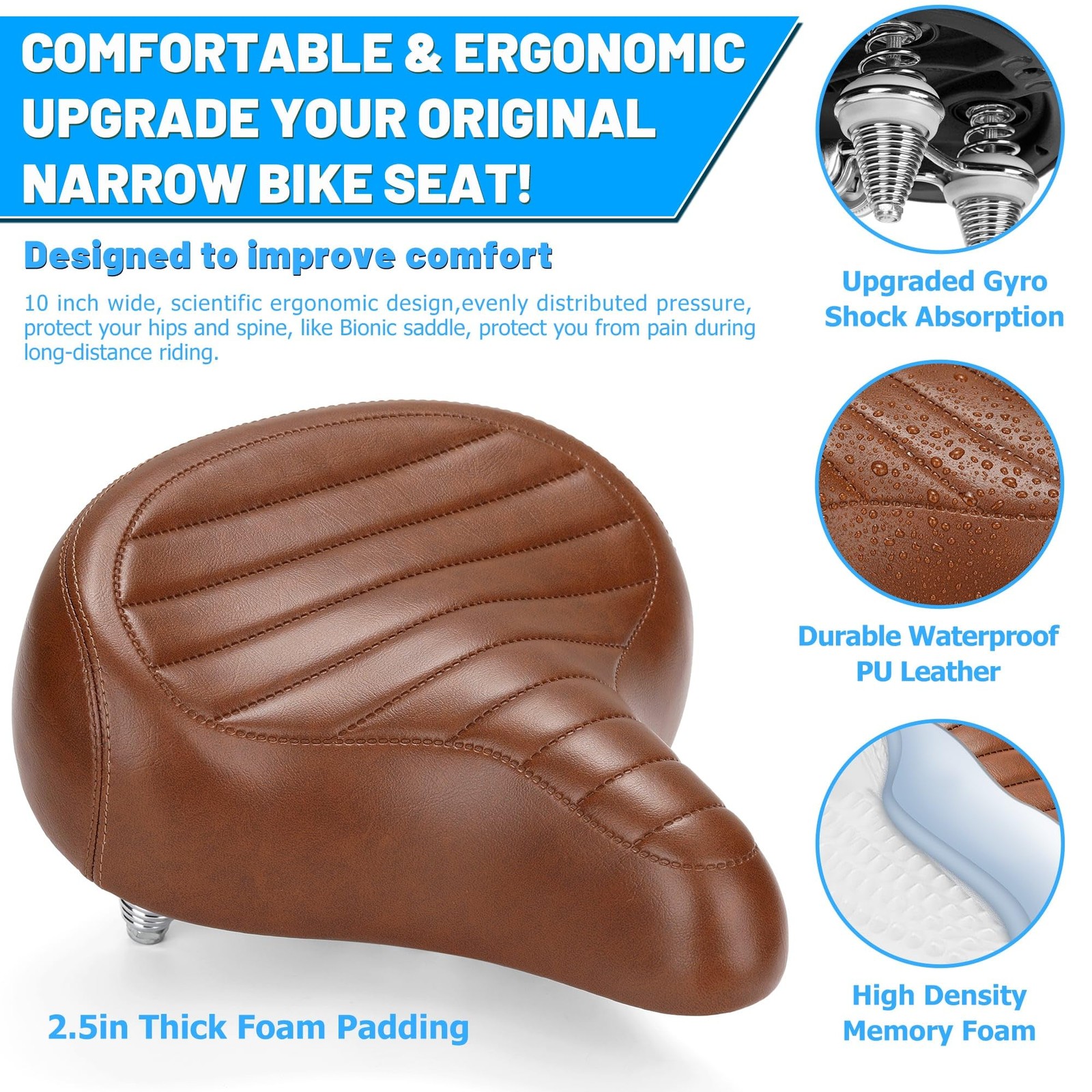 Asiento De Bicicleta Extra Ancho Para Cruceros Y Bicicletas Electricas Pro