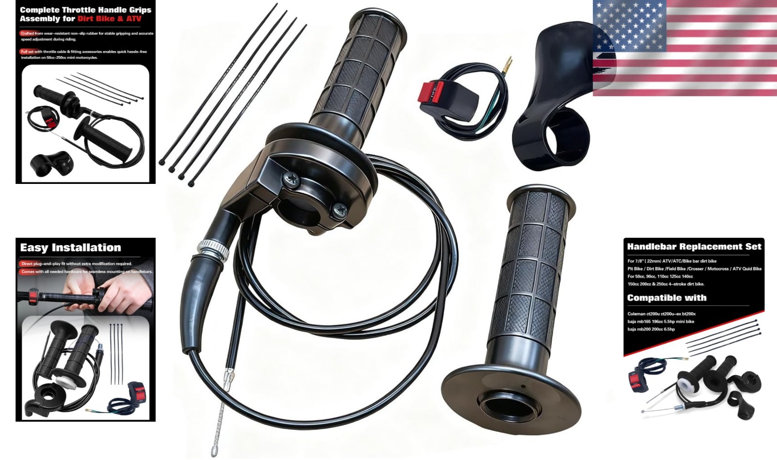 Handlebar Throttle Grips Set Aluminum Cable Clamp for 50cc-125cc Dirt Bikes ATV