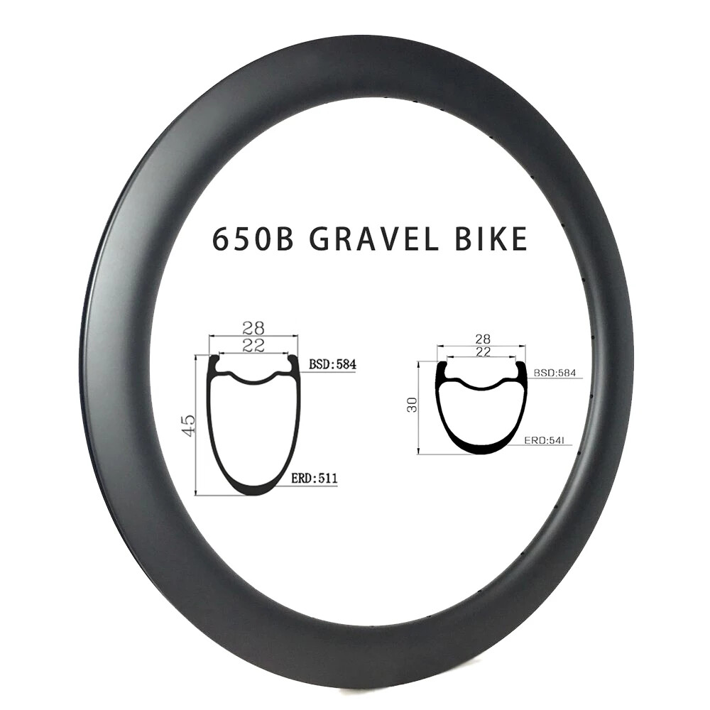 650B 27.5er Carbon Gravel Bicycle Rim 30/45mm Deep 28mm Width Clincher Tubeless