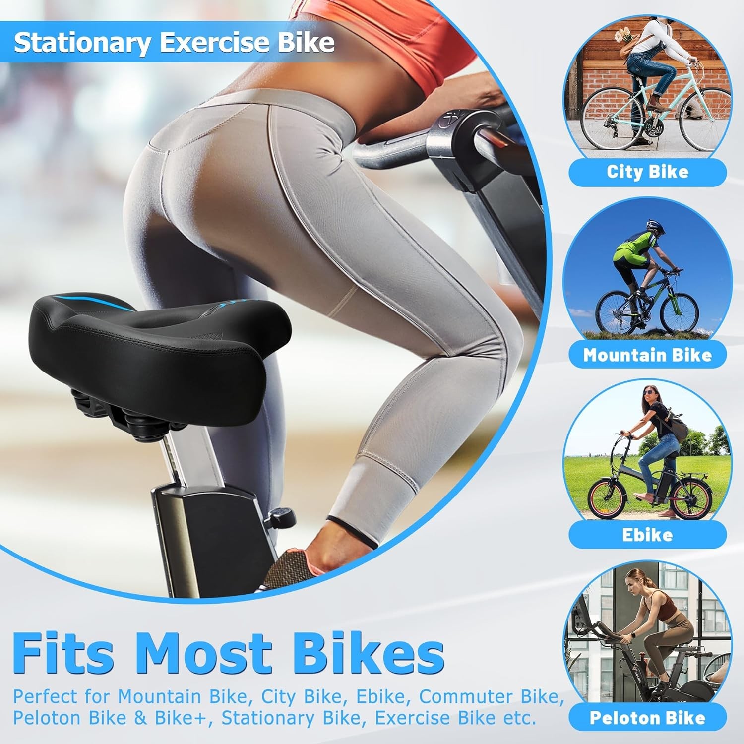 Universal replacement saddle for exercise bikes, cruisers, city bikes and e-bike