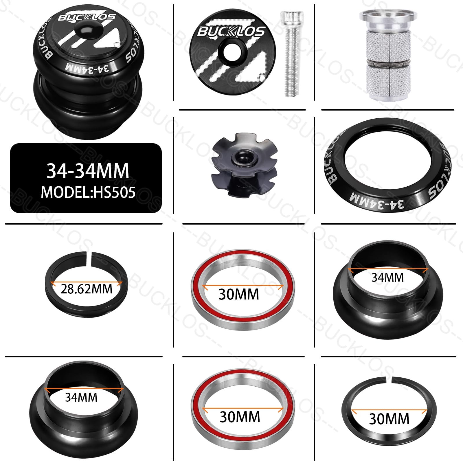 1-1/8 Bike Headset MTB Threadless 34mm Headtube External Bearing Parts Black