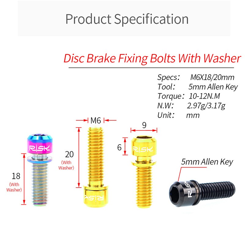 4pcs/set M6*18/20mm Disc Brake Bolt Clamp Titanium Alloy MTB Bike Bicycle Screw