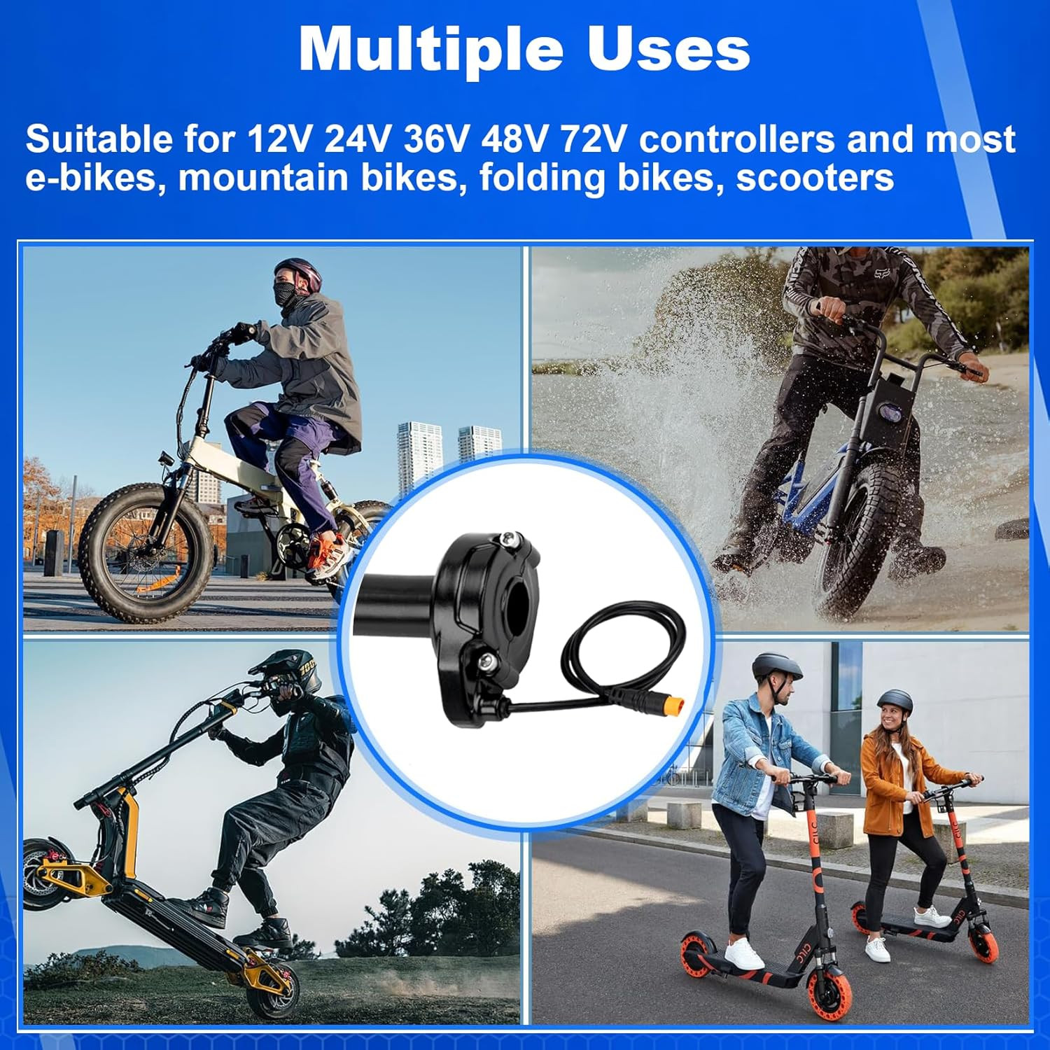 Ebike Full Twist Throttle for Macfox, 3 Pin Surron Style Throttle Grip Kit 12V-7