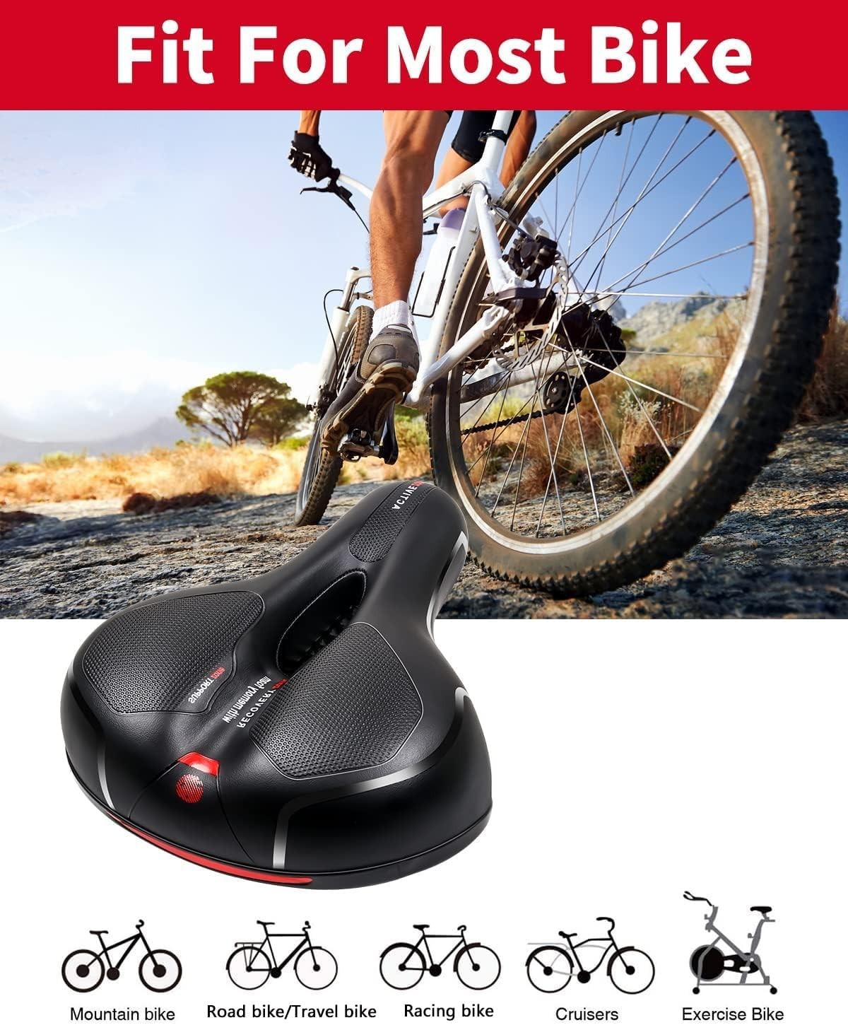 Reflective Waterproof Bike Seat Cushion – Comfortable Gel & Memory Foam Padding