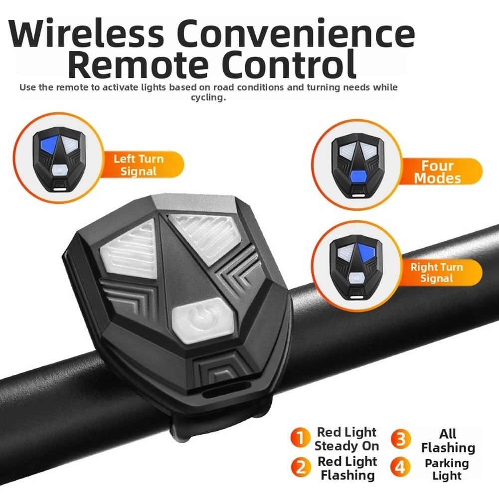 6 Mode Bike Turn Light Wireless Remote USB Rechargeable Rear Indicator Light