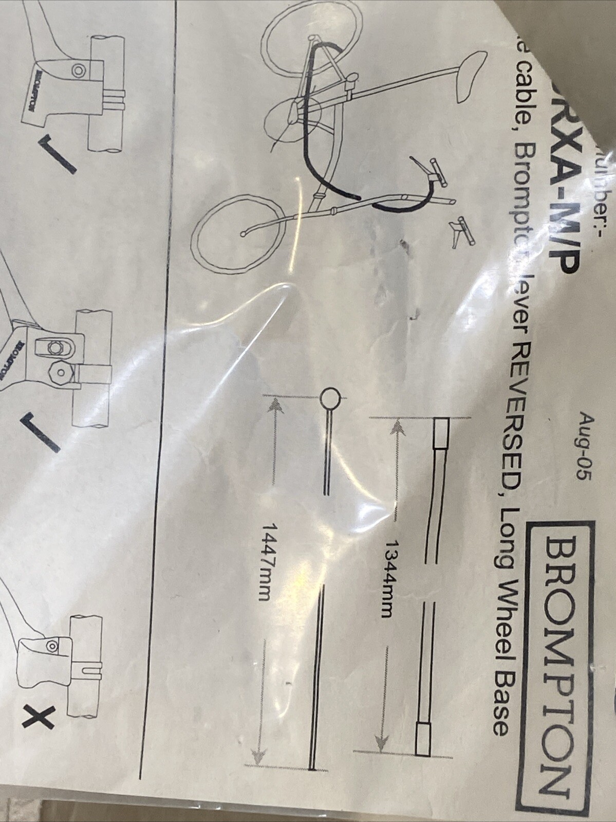 Brompton Rear brake cable for Brompton lever Right Rear, long wheel base