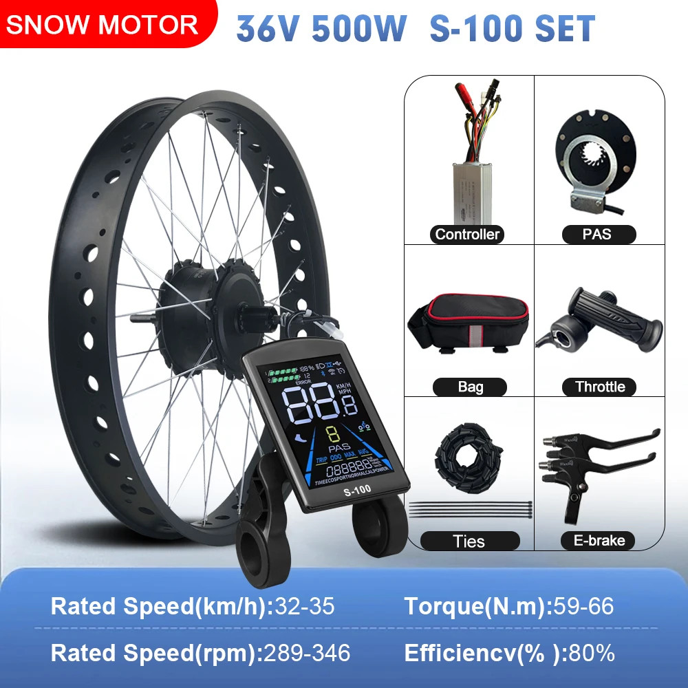 36V 48V 500W Rear Cassette Hub Motor Wheel for Snow E-bike Conversion Kit