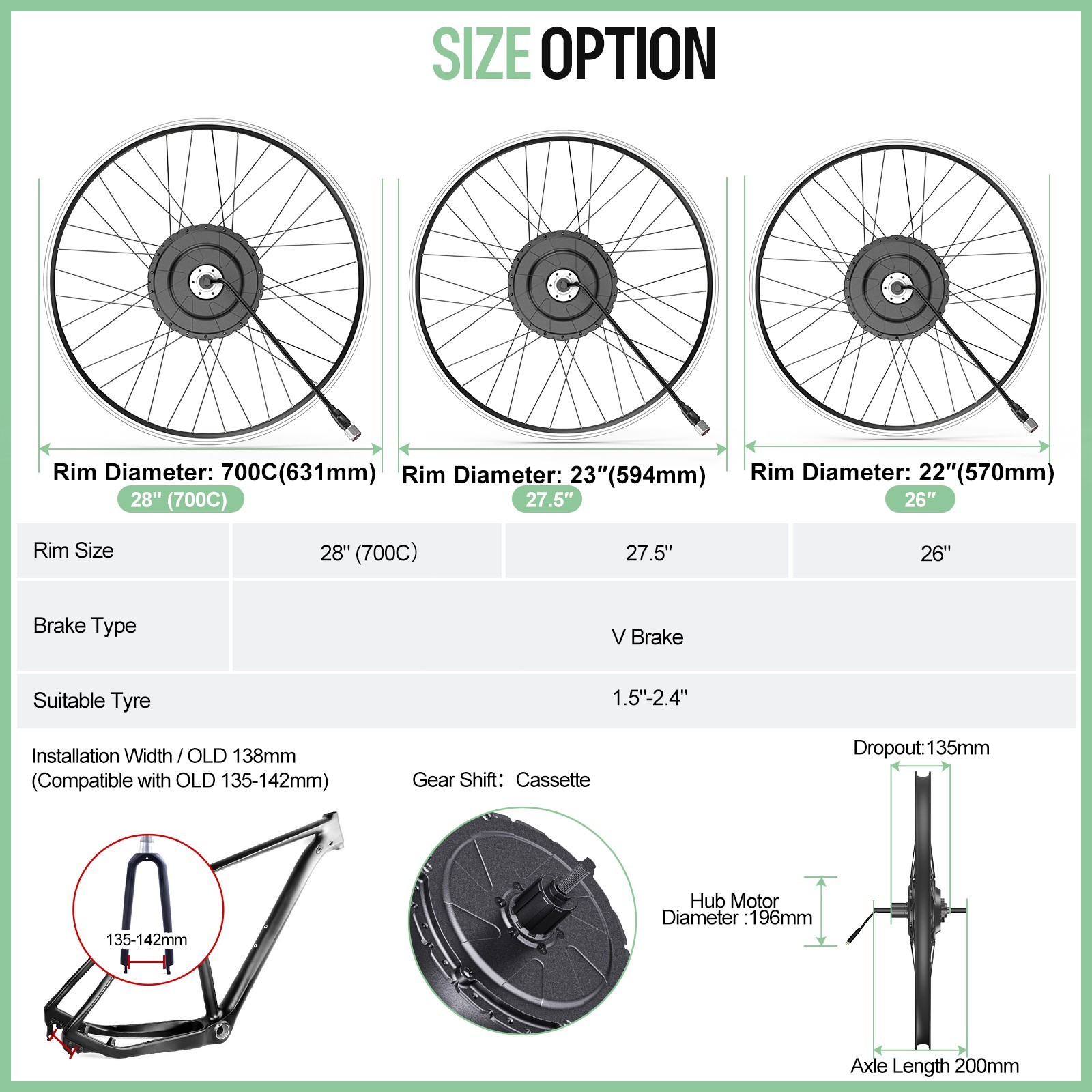 48V 750W BAFANG Rear Wheel Hub Motor DIY 26″ 27.5″ 700C EBike Conversion Kits US