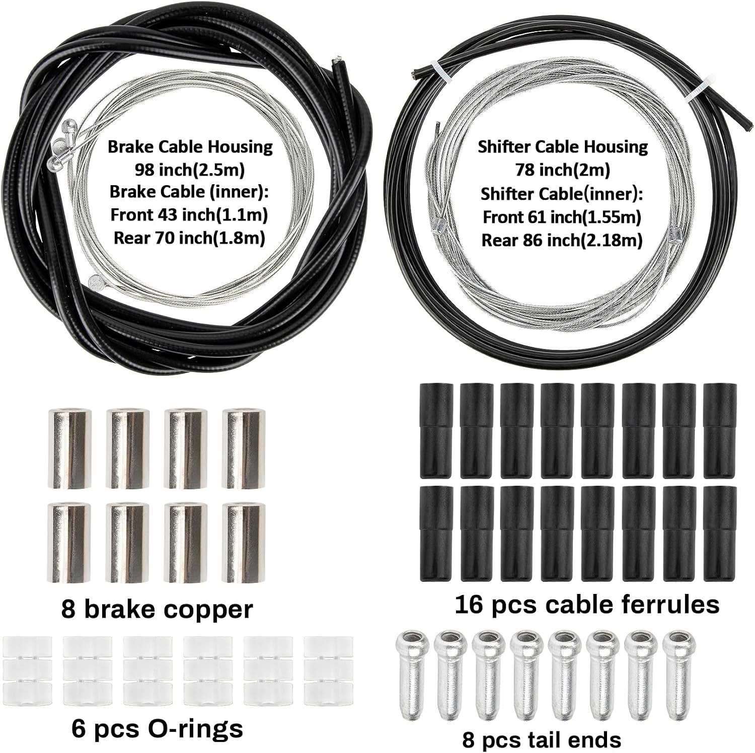 44PCS Bike Brake Cable Kit – Universal Bike Shifter Cable Housing Bicycle Brakes