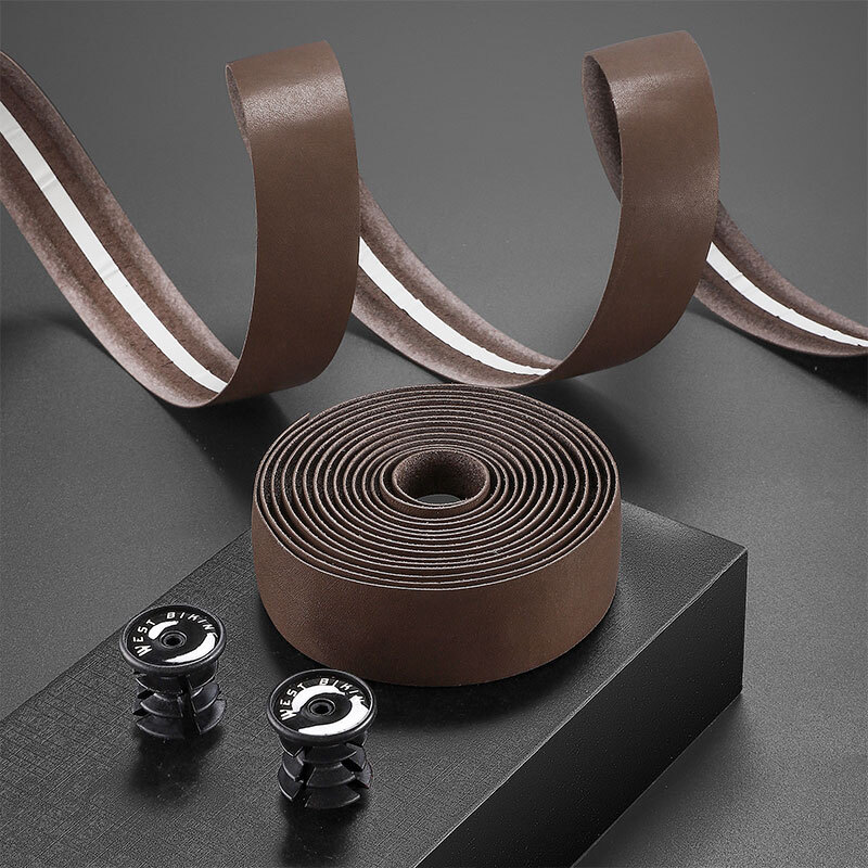 West Biking Road Bike Bicycle Handlebar Tapes Cowhide Leather Handlebar Tape Brown One Pair