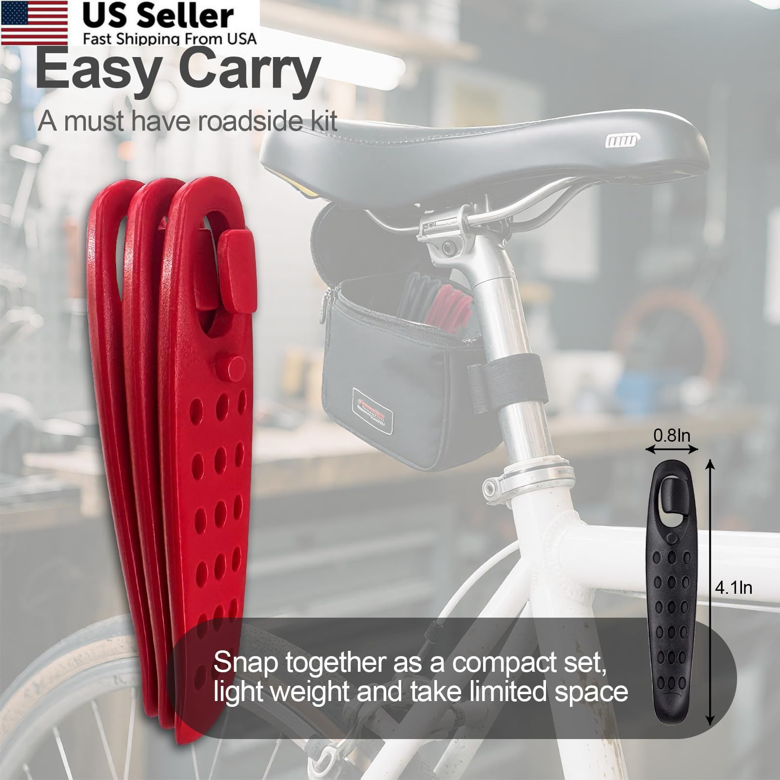 Prutomr Ultra Strong Bicycle Tyre Levers, 2 Sets Compact Compact, Black+Red