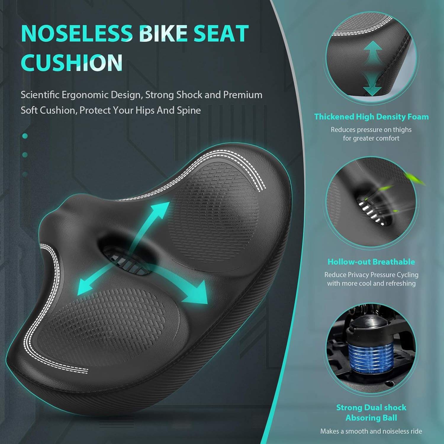 Oversizd Bike Seat, Noseless Wide Bicycle Seats for Comfort Men & Wowen, Extra L