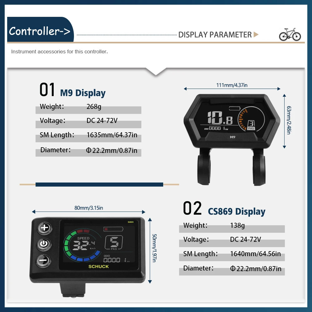 22A E-Bike 3 Mode Sinewaves Controller Brushless with Display 36V/48V/52V/60V