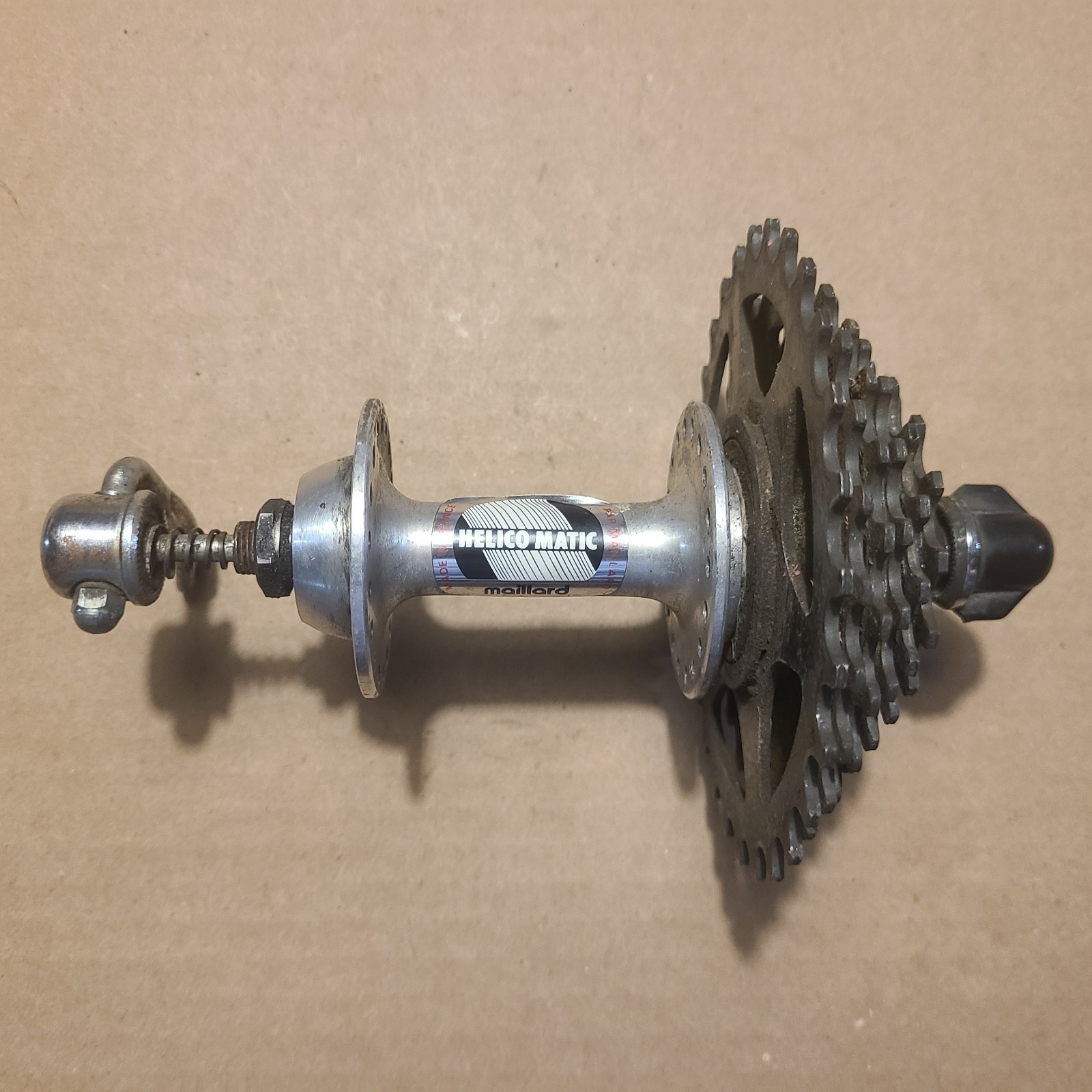 Vintage Maillard Helicomatic Rear Hub 36H 6-Speed Cogset QR Skewer France 126mm