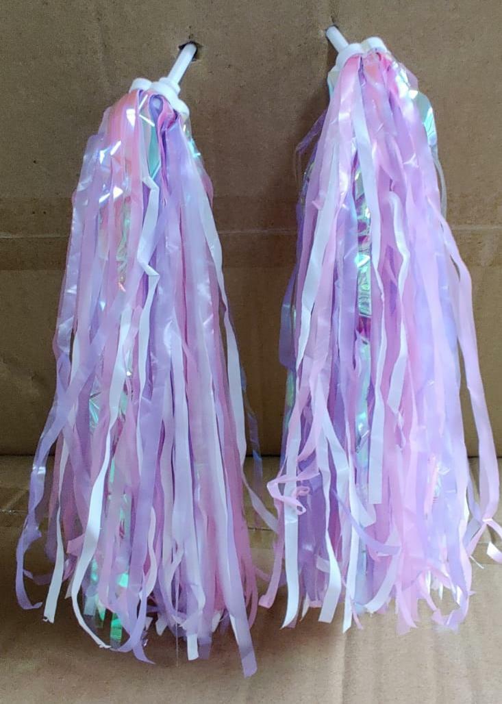 Bicycle Bike Ribbon Tassel Streamers Pom Pom for Cruisers Grips Cotton Candy