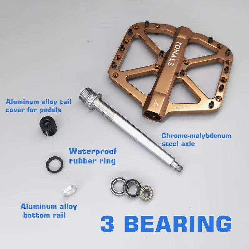 MTB Bike Pedals Brown CNC Aluminum Alloy Polished 3 Bearings Pedal Road Mountain