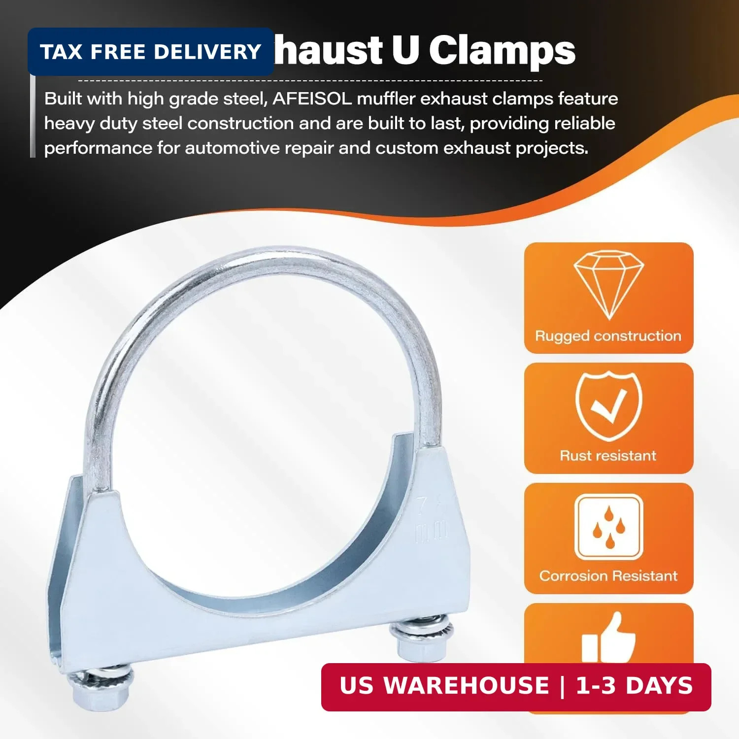 2 Pack 3″ U Bolt Clamp Saddle-Style Muffler Exhaust Clamps on Tip Pipes 76 mm St