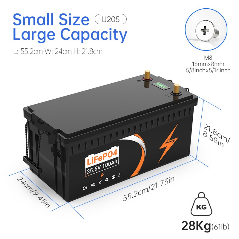 UPP 24V 100Ah LiFePO4 Lthium Battery for RV Marine Solar Home Energy 100A BMS