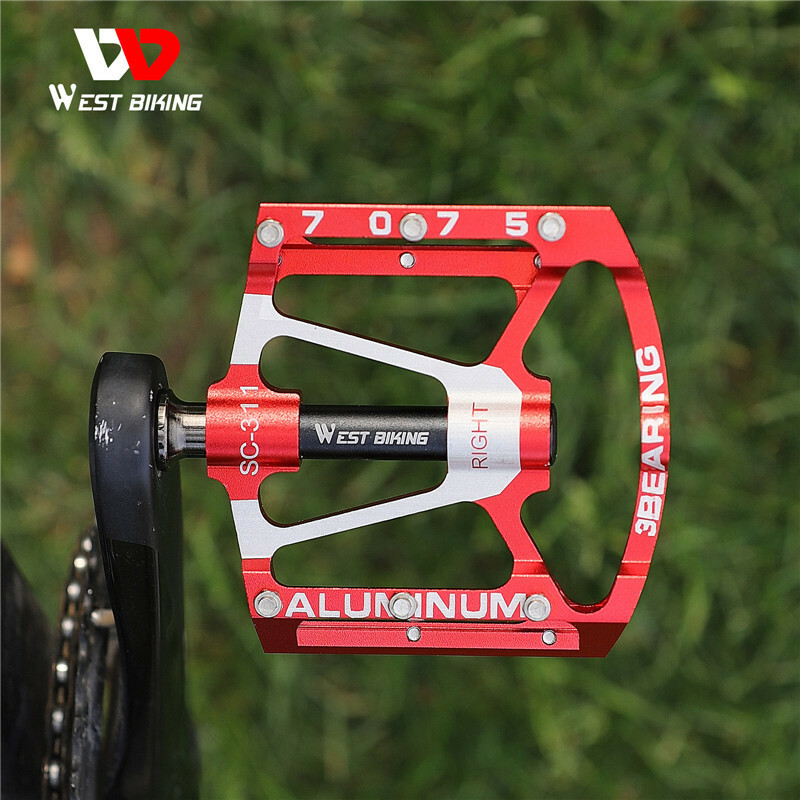 WEST BIKING Bicycle Pedals Aluminum 3 Sealed Bearing Cycling Bike Pedals Red