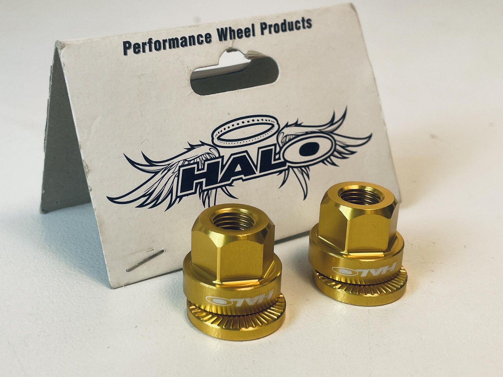 NOS Halo Alloy M9 Axle Nuts, 9mm, Gold Anodized – Pair