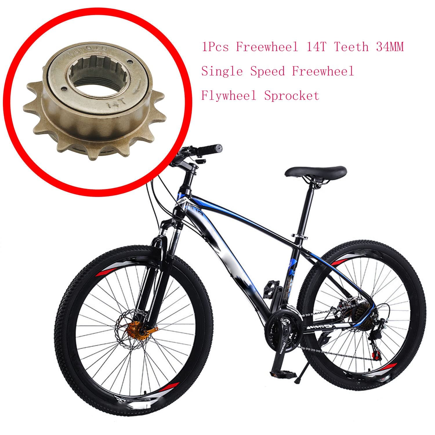 Steel Bike Road Freewheel Bronze 14T Teeth 34MM Single Speed Freewheel Flywhe…