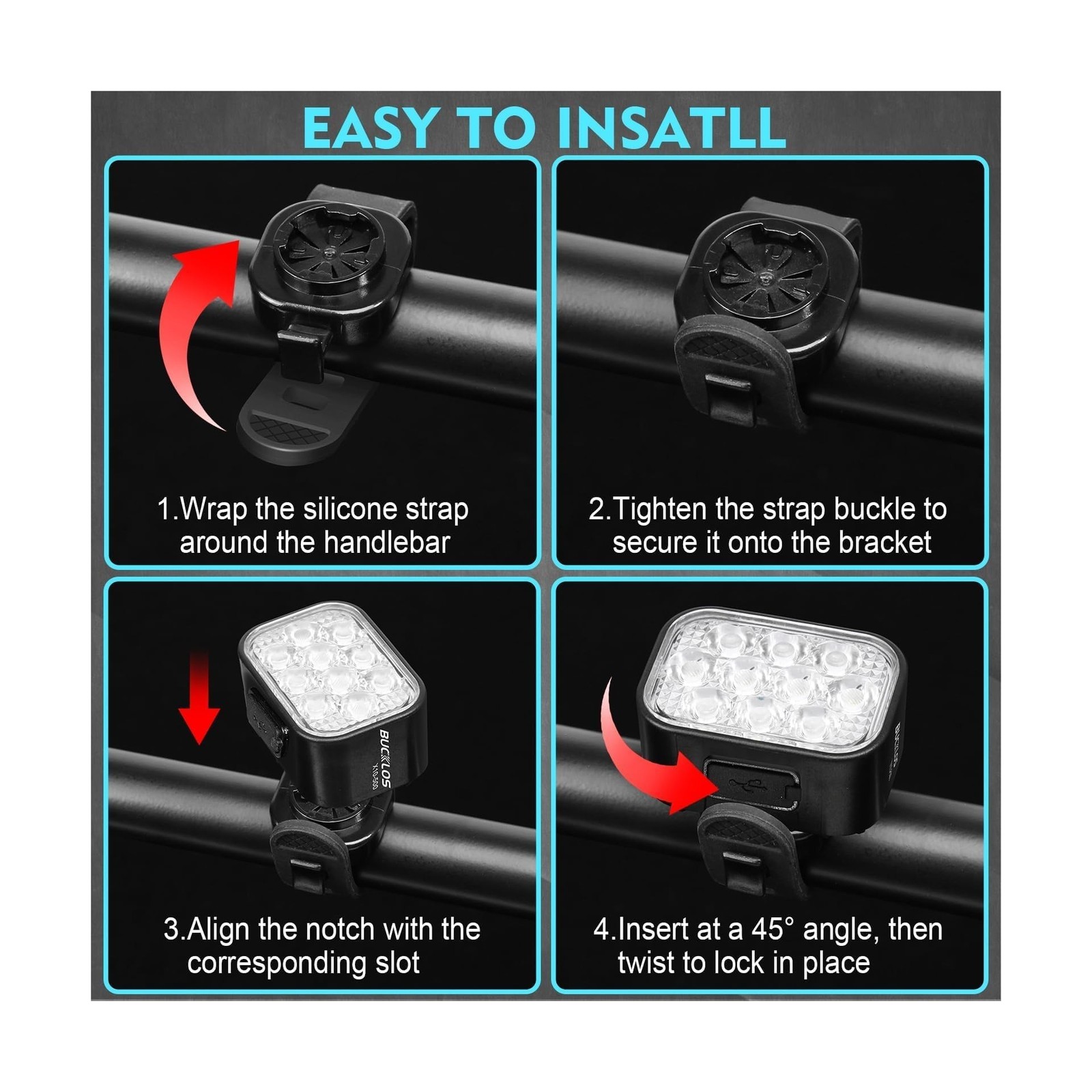 BUCKLOS Bike Lights Front and Back for Night Riding, 10 LED Ult… FAST USA SHIP