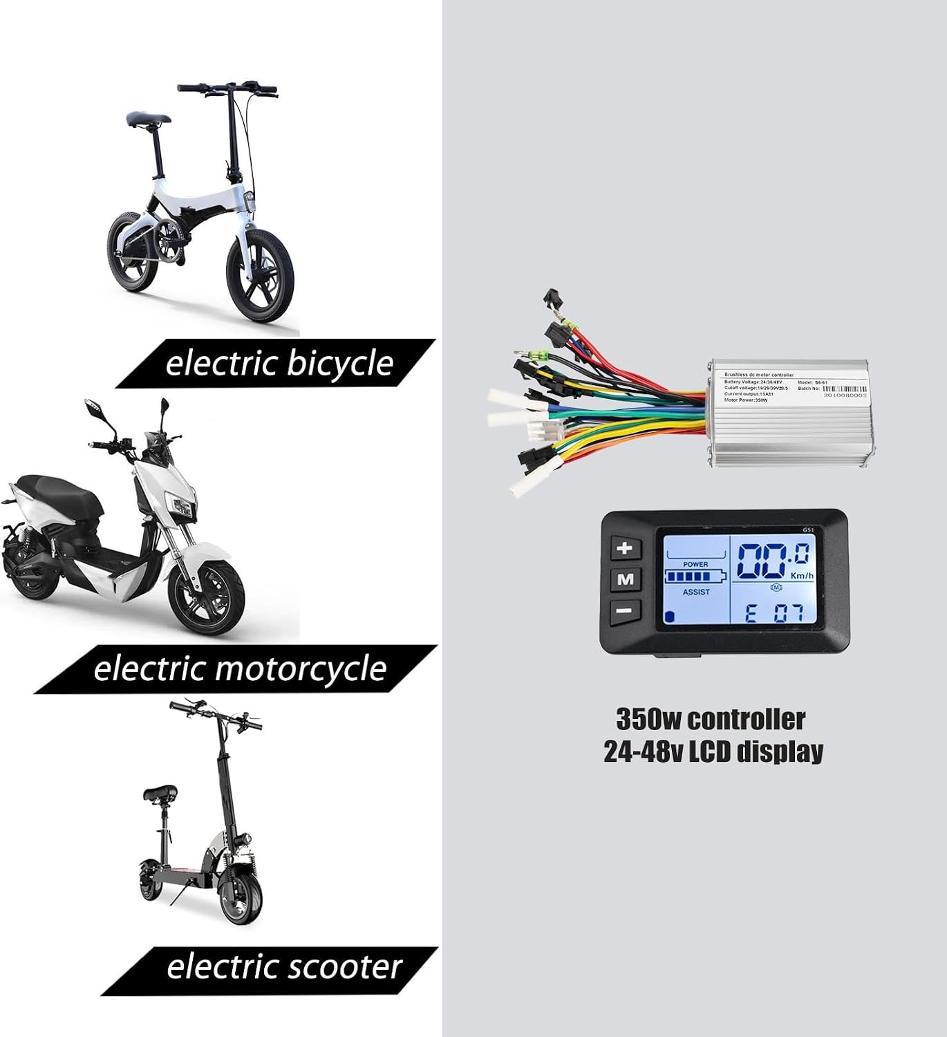 24V 36V 48V Electric Bike Controller Kit 17A 350W Brushless Motor Controller and