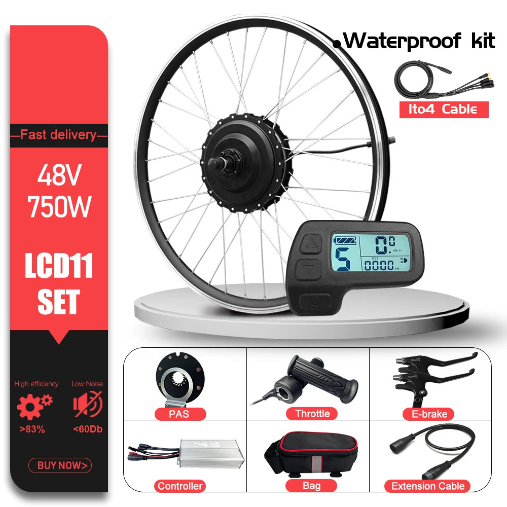 MTB Electric Bike Conversion Kit 48V 750W 20-29In 700C Brushless Hub Motor Wheel