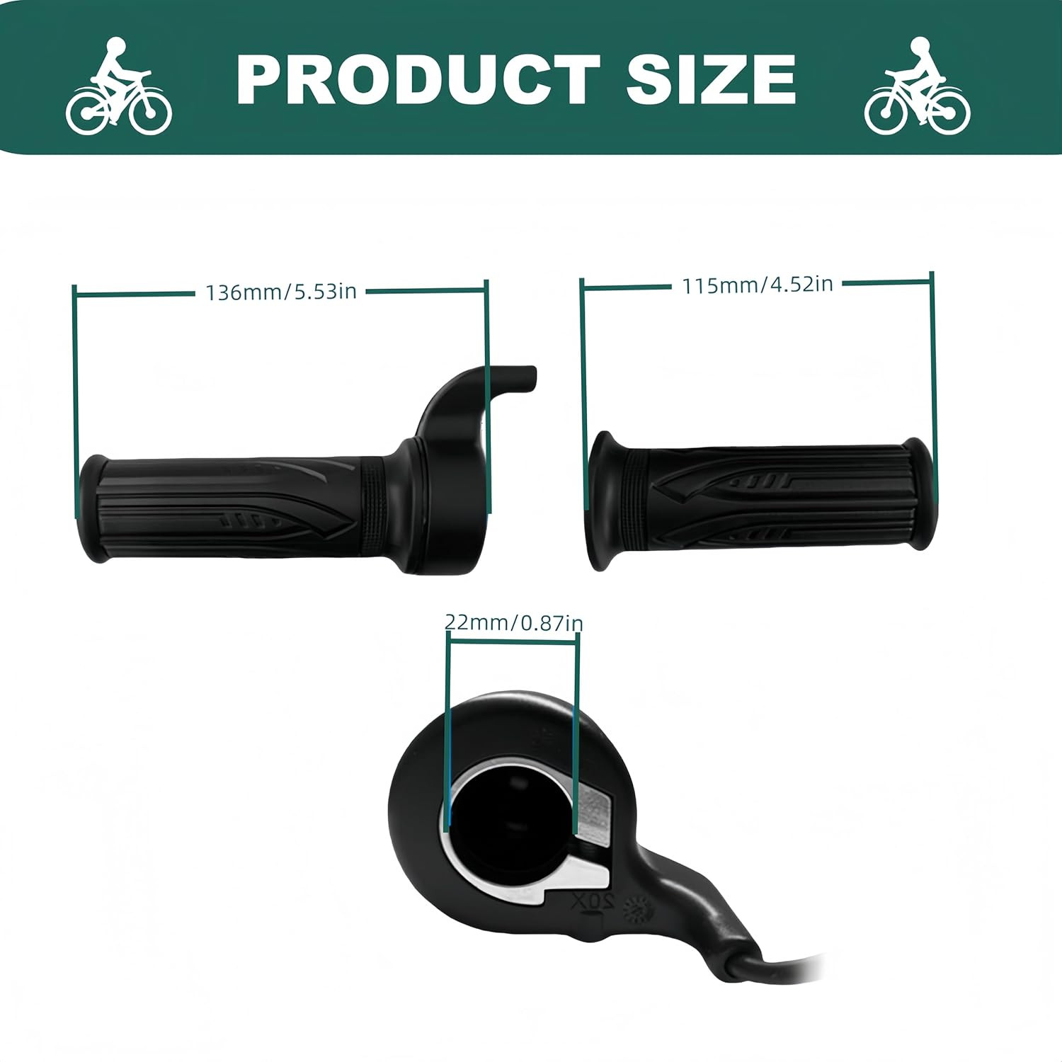 Ebike Full Twist Throttle 12V-72V, 3 Pin SM Connector Ebike Throttle with 71″