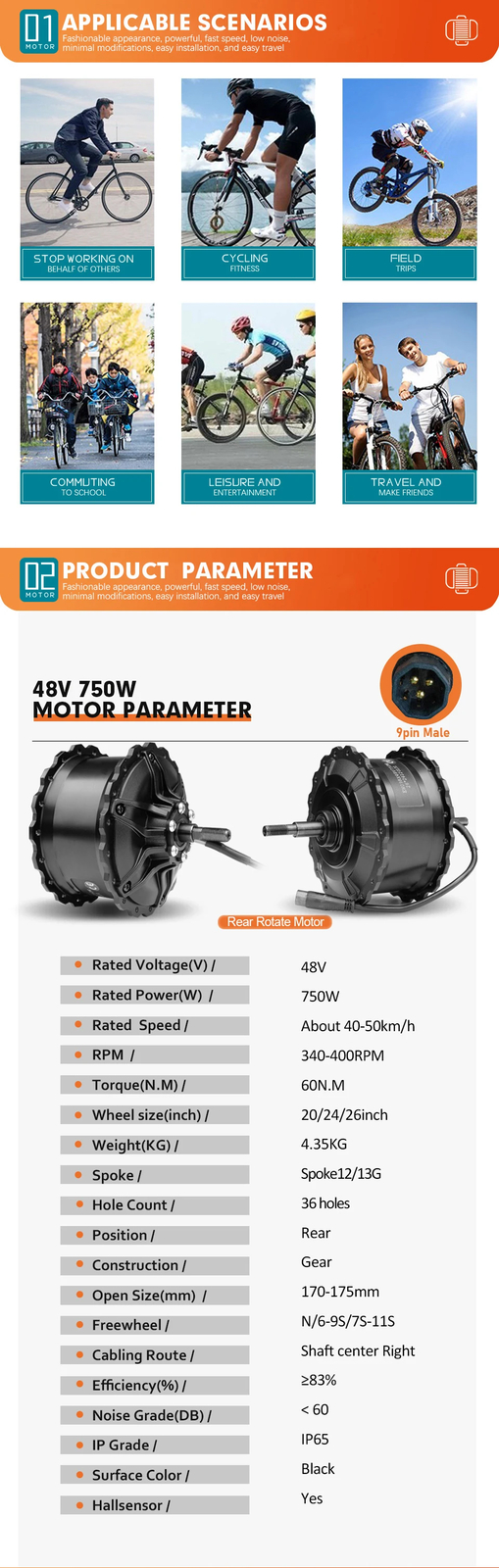 48V 750W Snow E-Bike Hub Motor 4.0Tyre Gear Rear Rotate Wheel Dropout 170-175mm