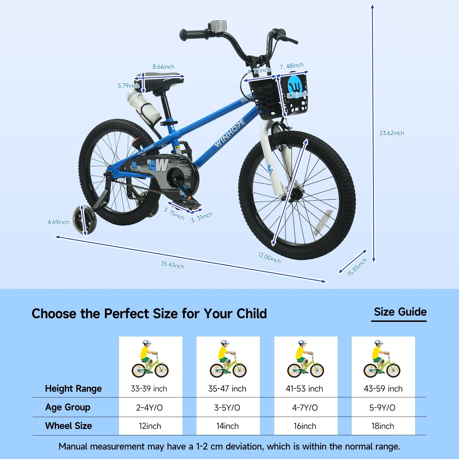 Winhope Kids Bike 12 14 16 18 Inch Children Bicycle Light Up Training Wheels