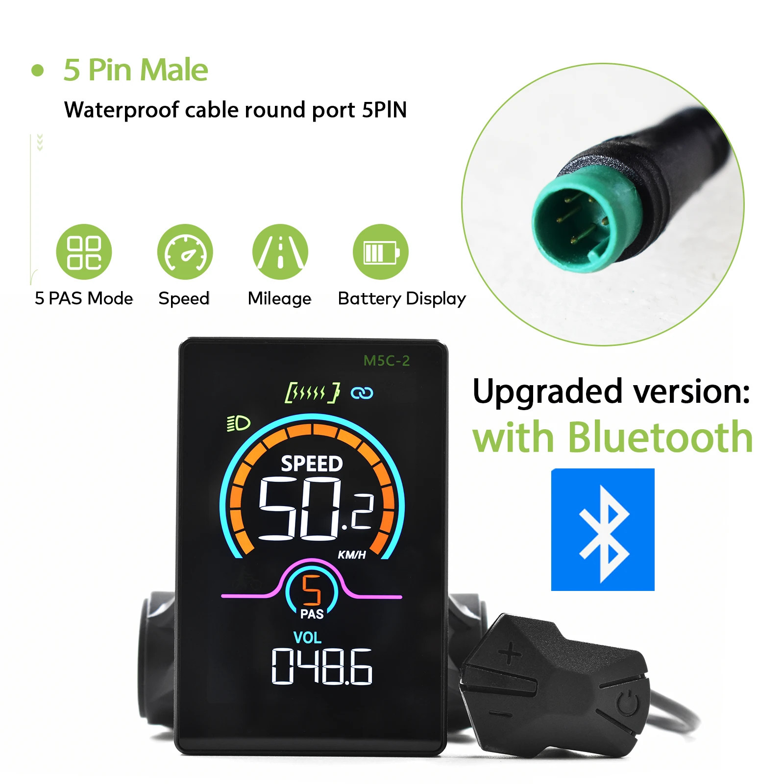 Electric Bike Computer Bluetooth Wired Digital Color LCD Display Vehicle Locking