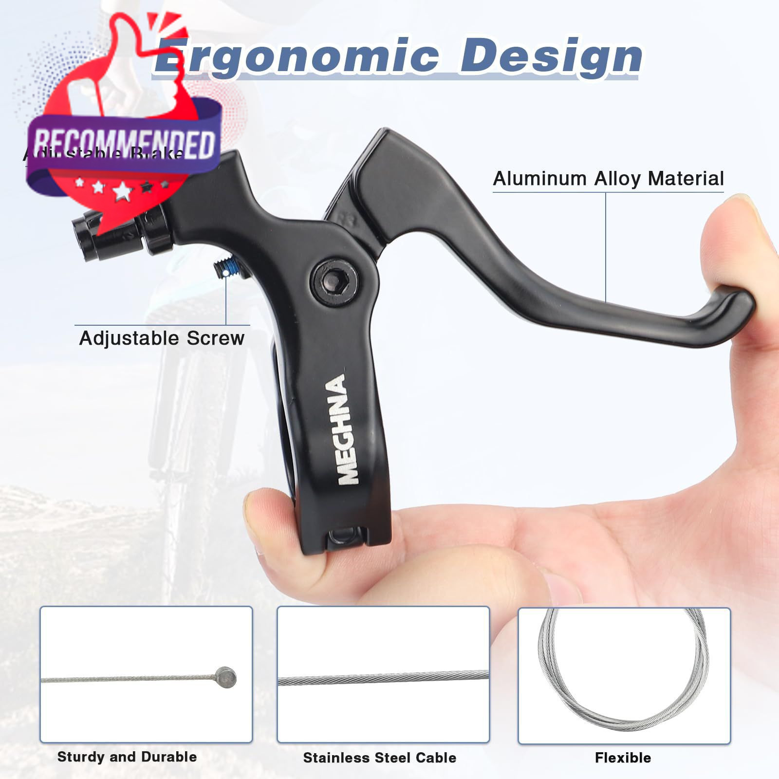 Bike Brake Set Rear U Aluminum Alloy Right Black 3-Piece Lightweight