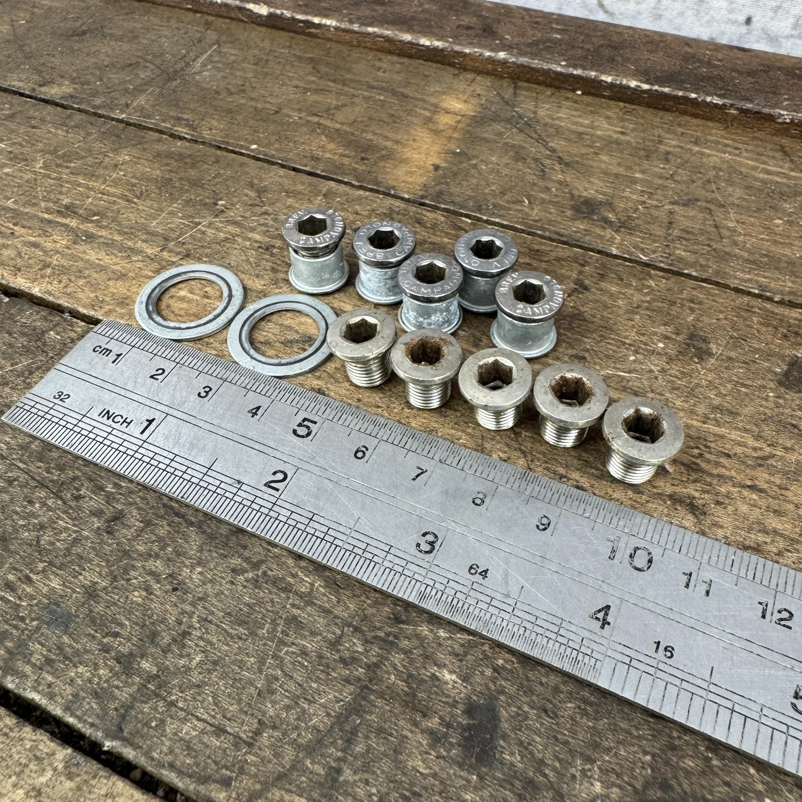 Vintage Campagnolo Triple Chainring Bolts Nuts Washers Kit Silver Drivetrain