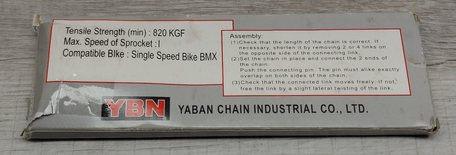 Vintage YBN Yaban Bicycle Chain S410-S/BK Silver/Black #123-144 1 Speed w/Master