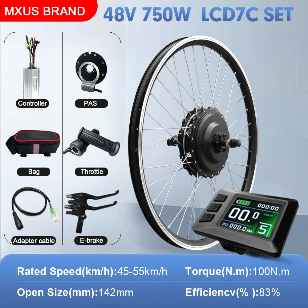 E-bike Conversion Kit 48V 750W Brushless Rear Hub Motor Wheel 20-29Inch 700C