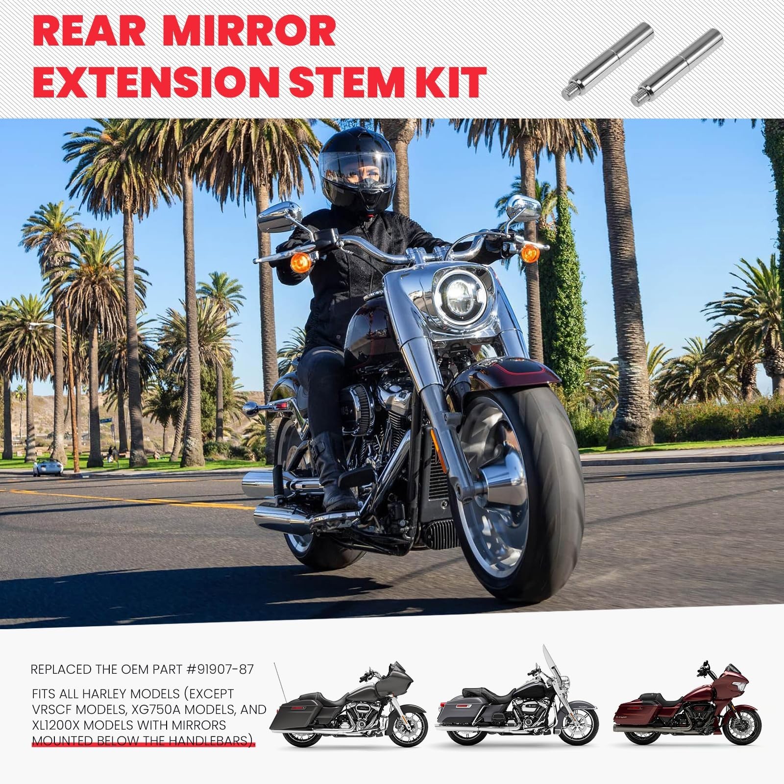 2″ Motorcycle Mirror Risers Height Extender Adapters Kit compatible with Harl…
