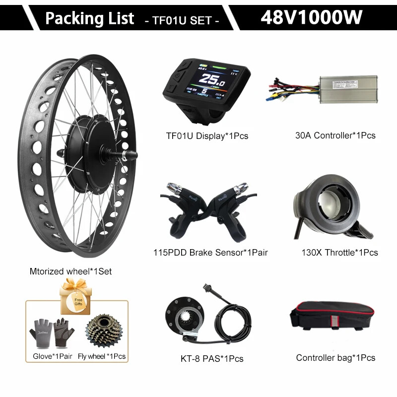 48V1000W E-Bike Conversion Kit 20 24 26» 4.0Tire Rear Rotate Motor 170 190mm