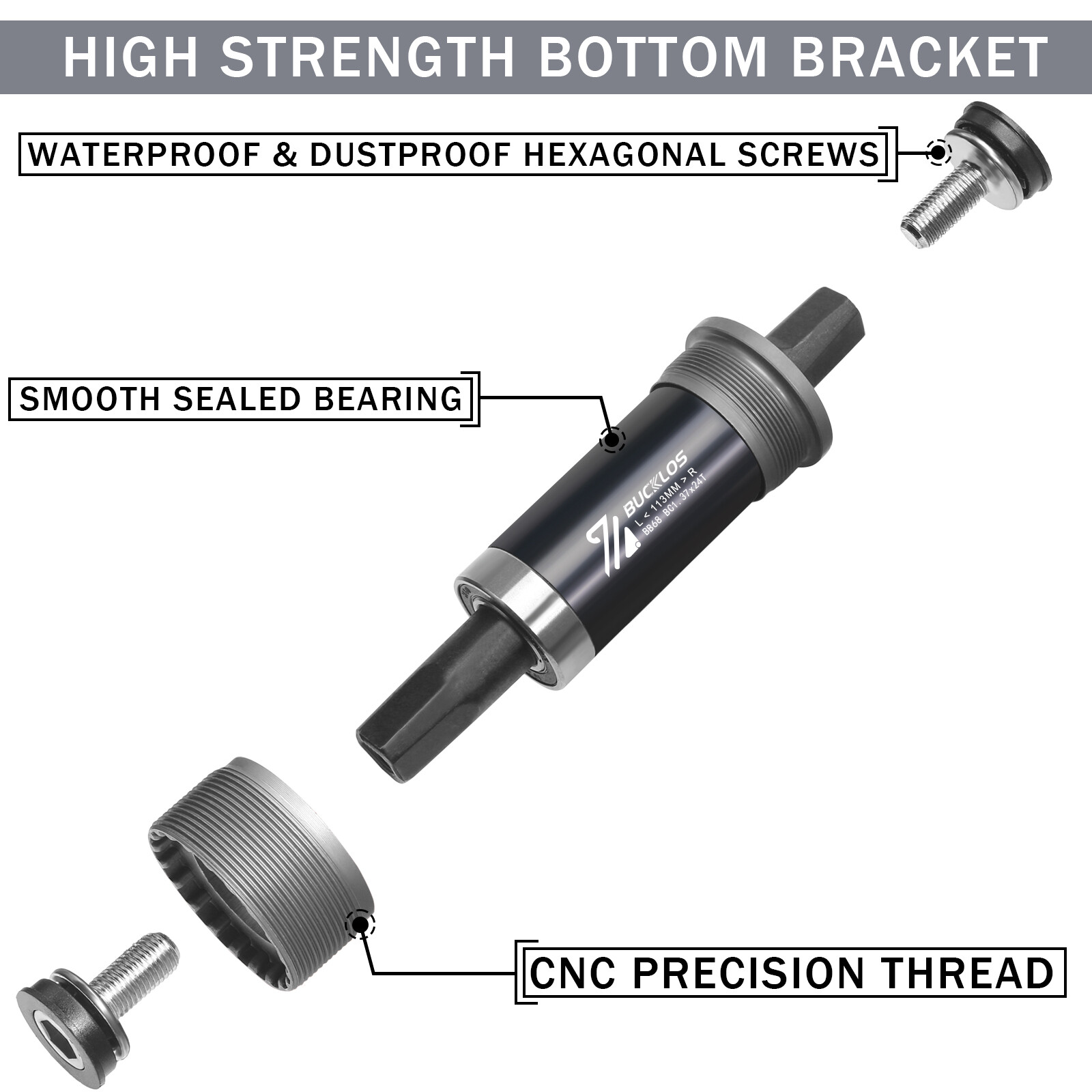Mountain Bike Crank Square Taper Bottom Bracket BB68 Sealed Bearings E-bikes US