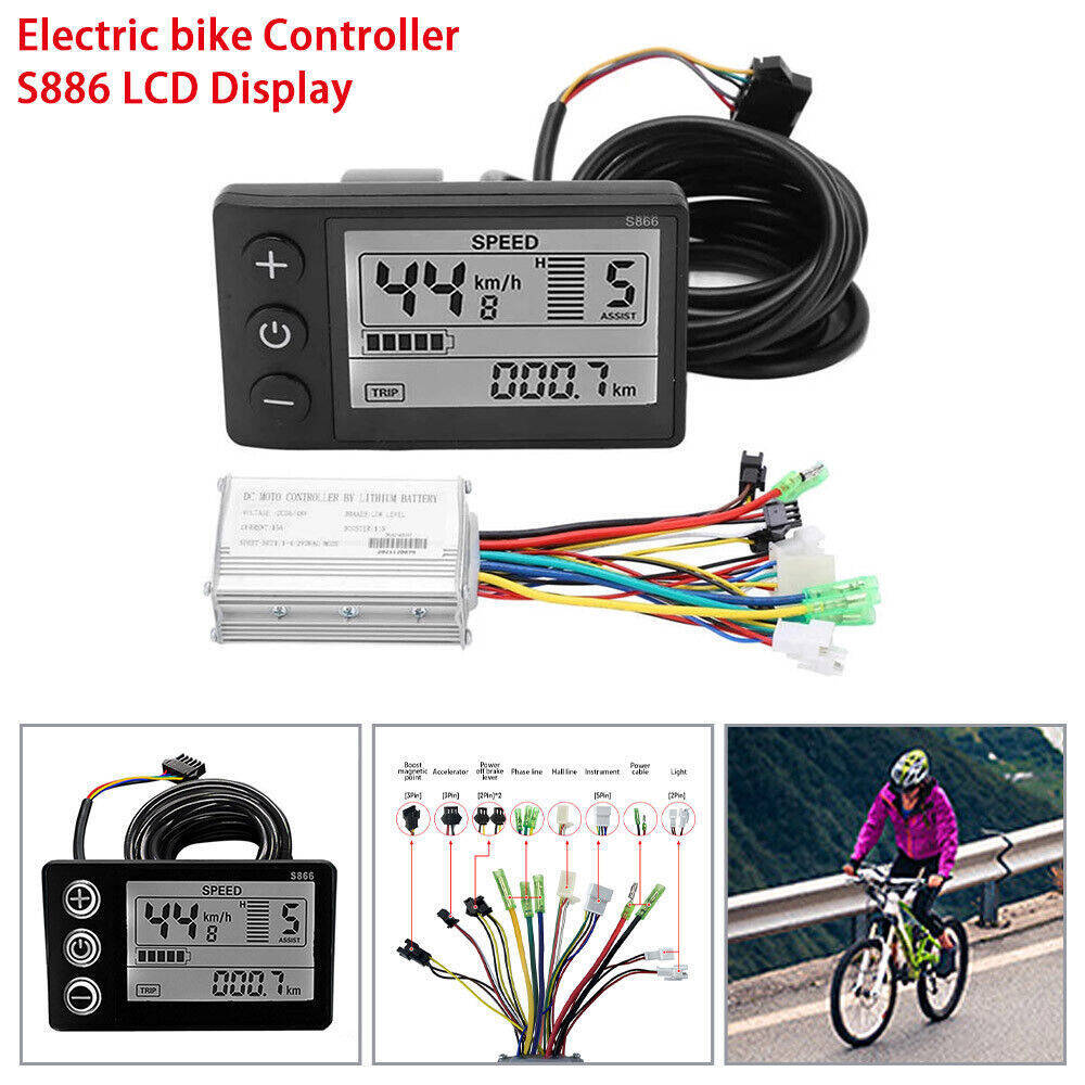 36-48V Brushless 15A Controller LCD-S866 Display Panel Kit for E-Bike Scooter