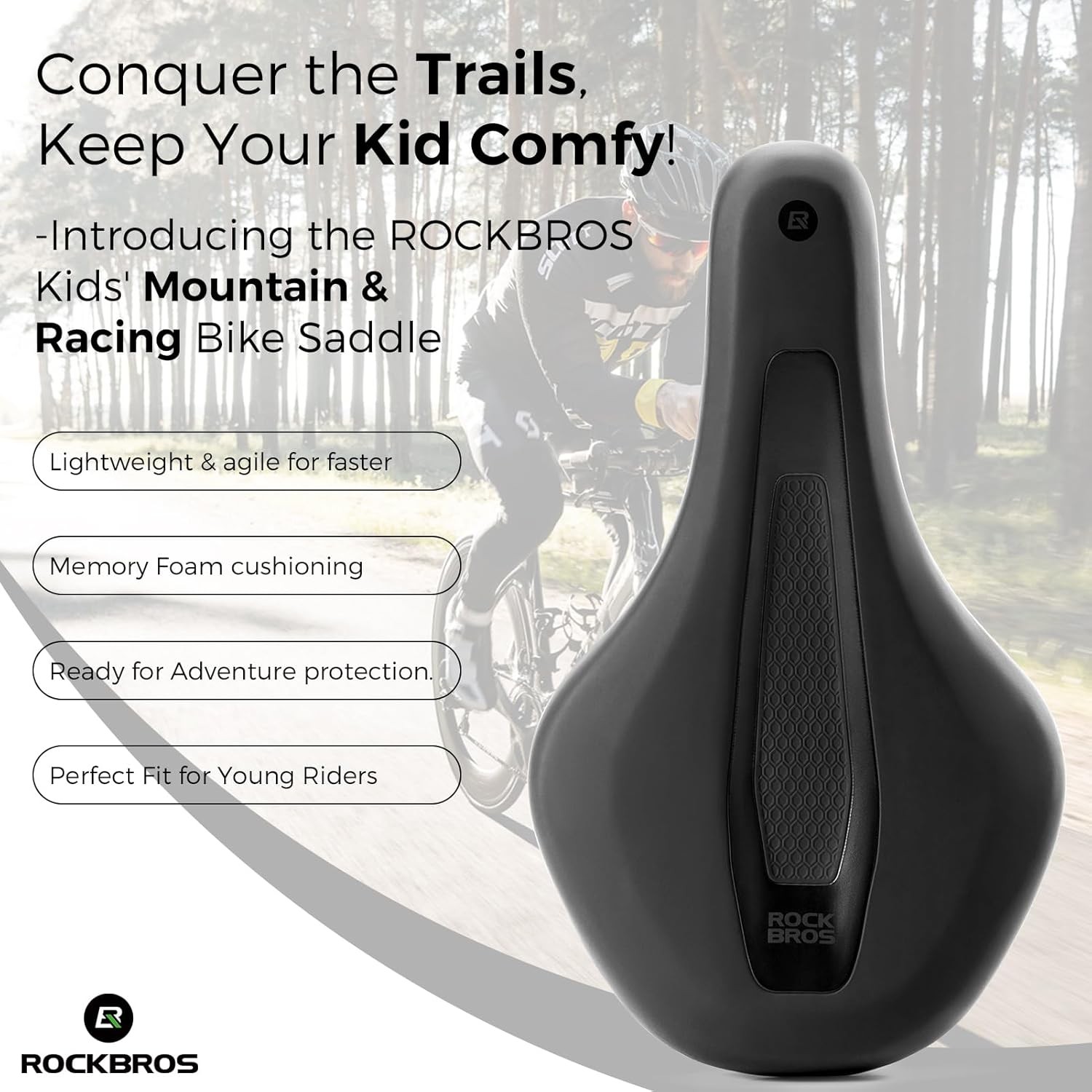 ROCKBROS Kids Bike Saddle Youth Replacement Seat-3 Zone-Waterproof for 16-24″