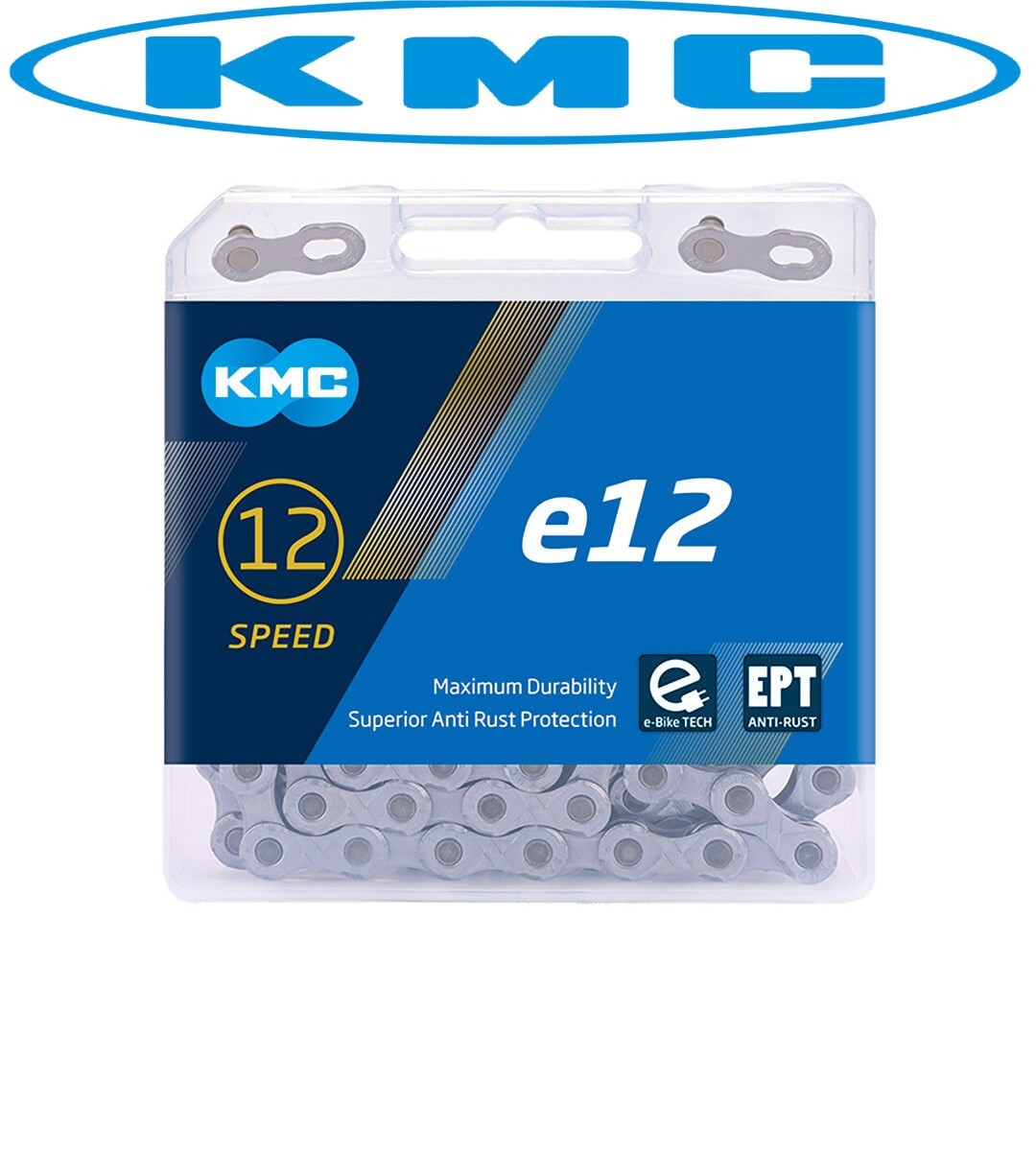 KMC e12 EPT Bike Chain 12-Speed X-Long 136 Links Silver No-Rust fits eBikes too