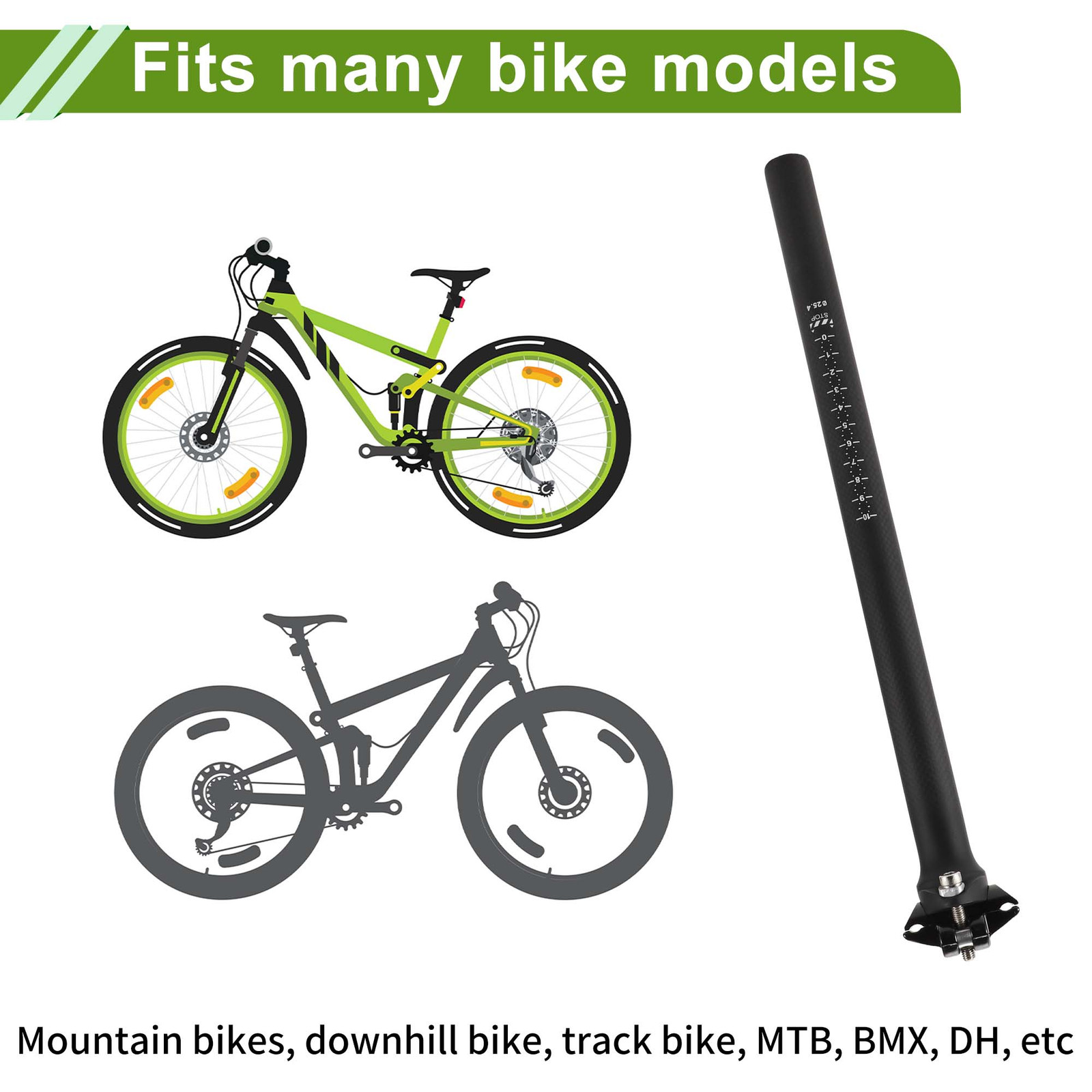 Universal Piece of 1 25.4x350mm Carbon Fiber Pattern Matte Black Bike Seat Posts