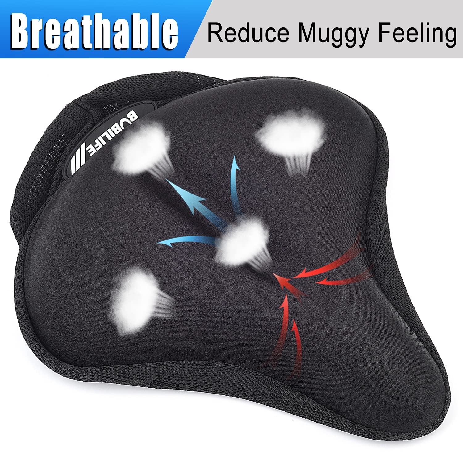 Thick & Wide Gel Bike Seat Cushion Cover Pad with Rainproof Cover – Comfortab…