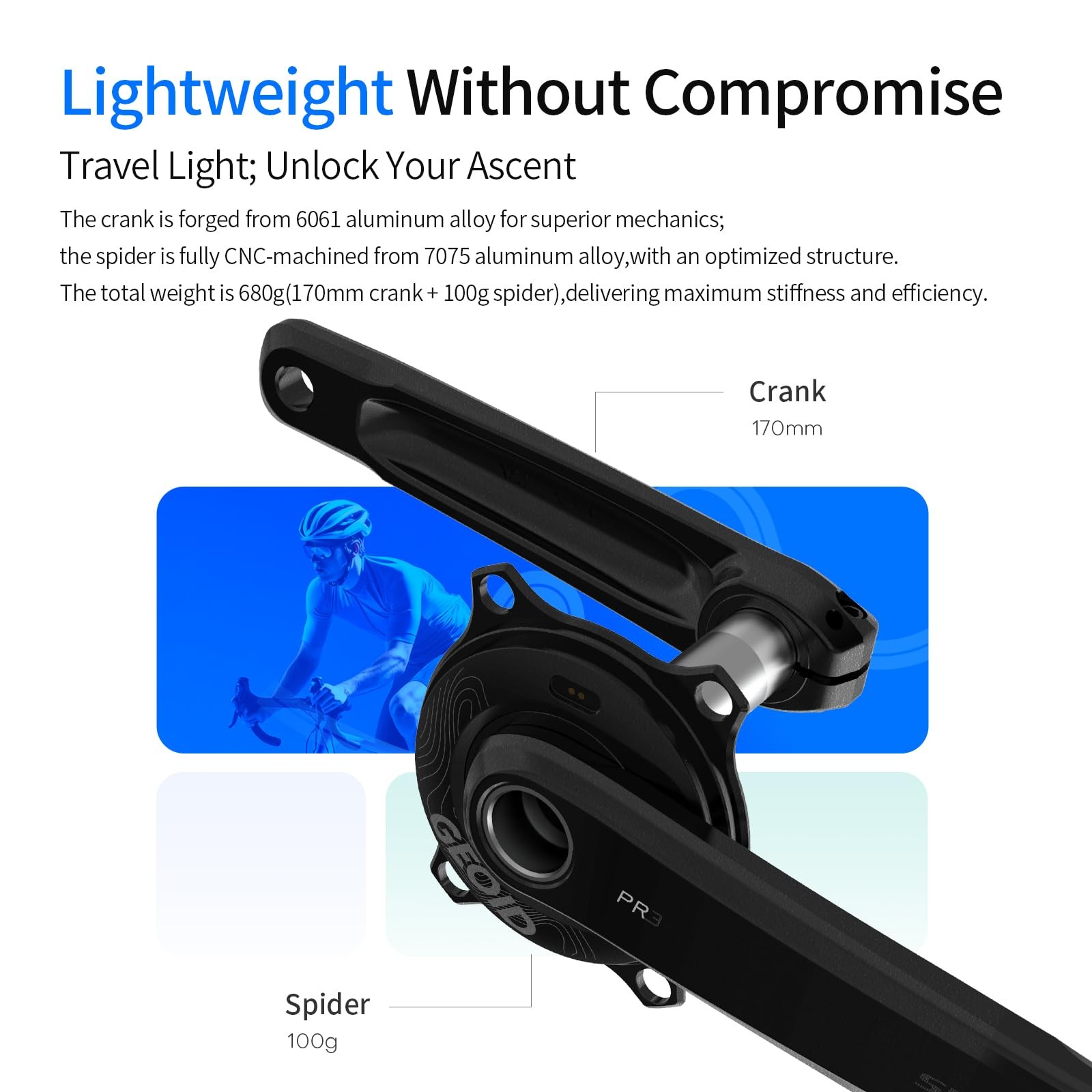 GEOID PM500 Bike Power Meter Crankset, ±1.5% Accuracy, Lightweight 680g, 300h…
