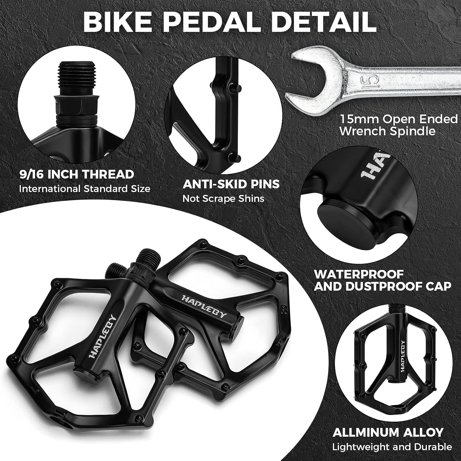 Premium Bike Pedals 9/16 Sealed Bearings Wide Platform Mountain Road Wrench
