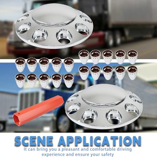 2 Chrome Front Hub Axle Cover Center Caps with 33mm Lug Nut Covers Replacement