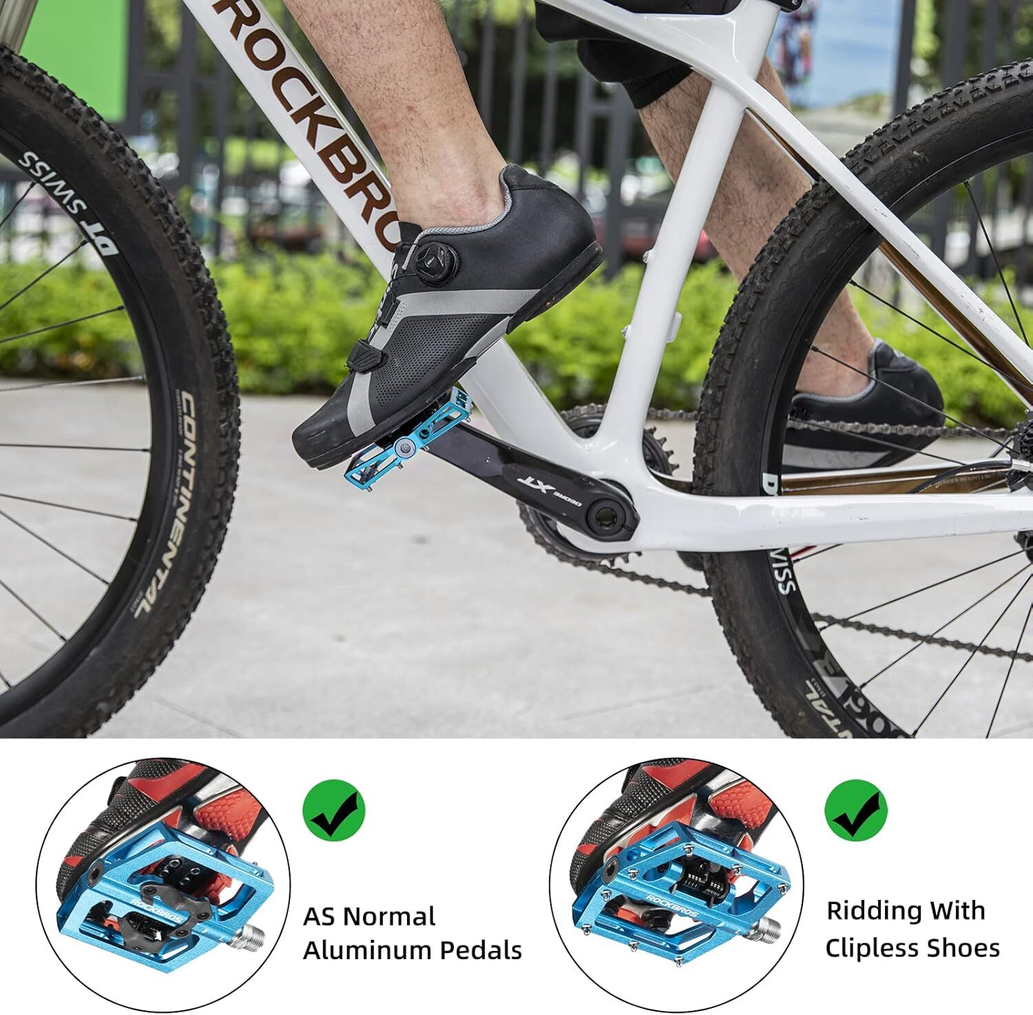 ROCKBROS Bike Pedals SPD Lock Pedals Non-Slip 2 in 1 Dual Function Pedals 9/16″