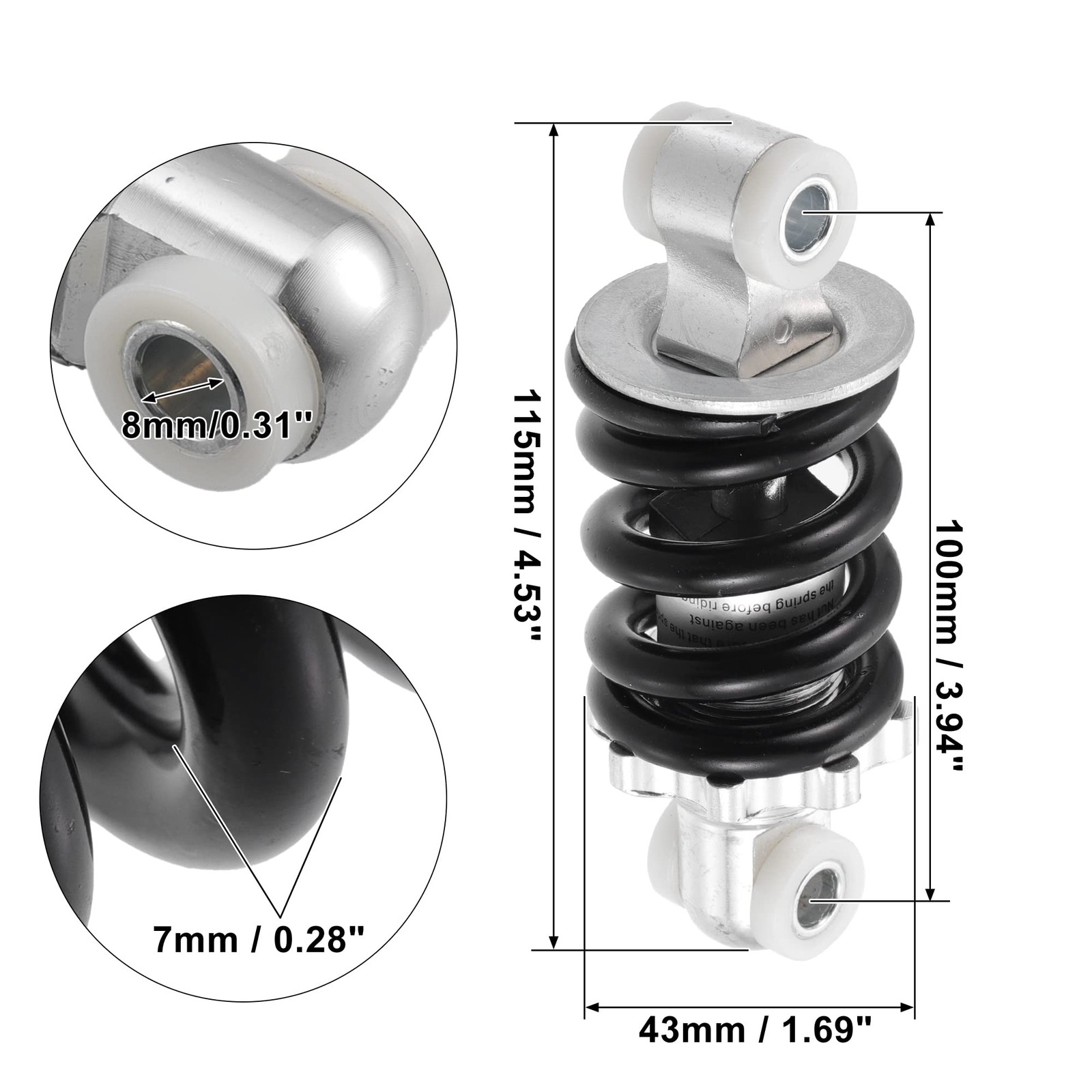 X AUTOHAUX Rear Shock Absorber 100mm 750lbs 100mm, Black, Silver Tone