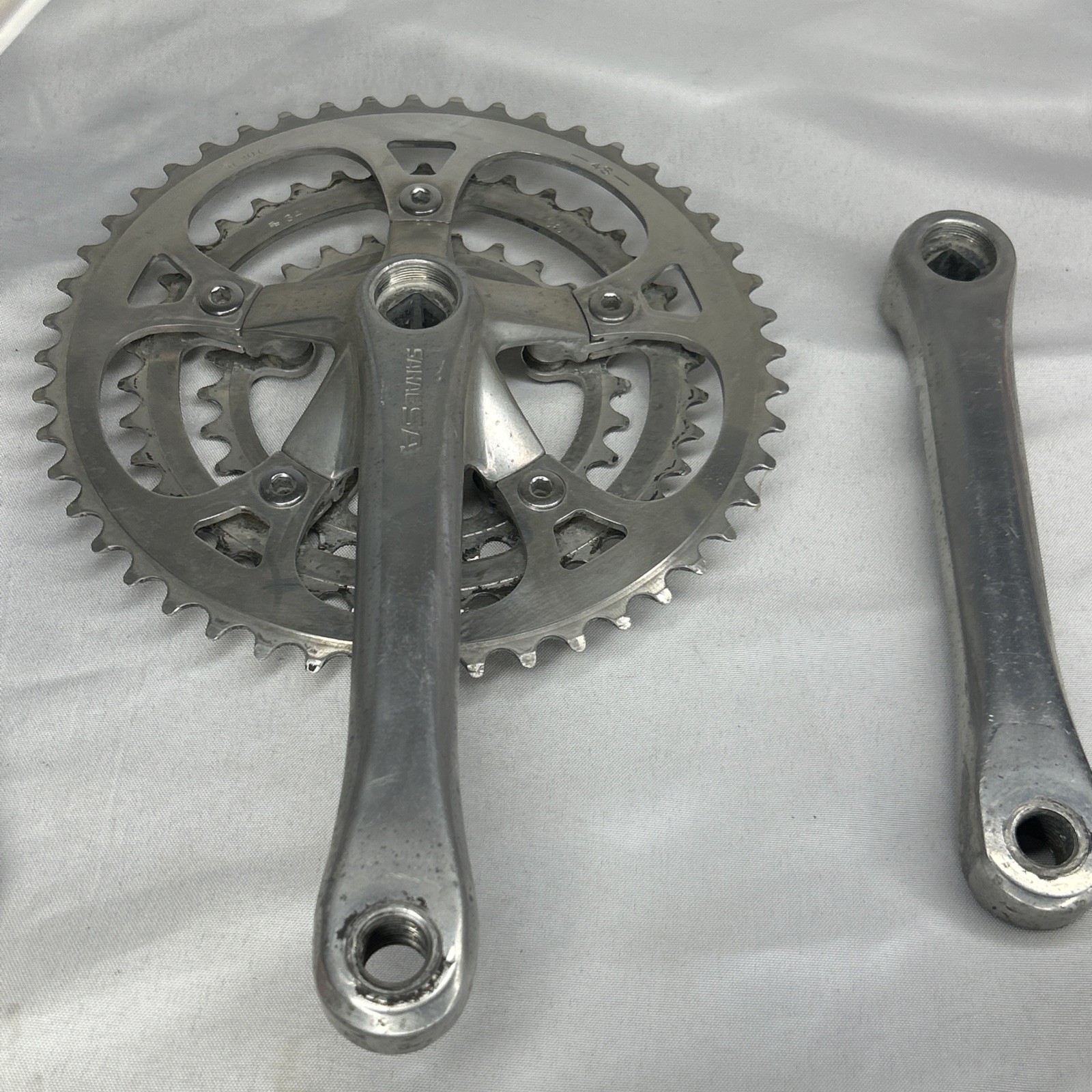 Vintage SR Sakae SA Crankset 175 mm 5-Bolt 110 BCD Square Taper Triple Silver